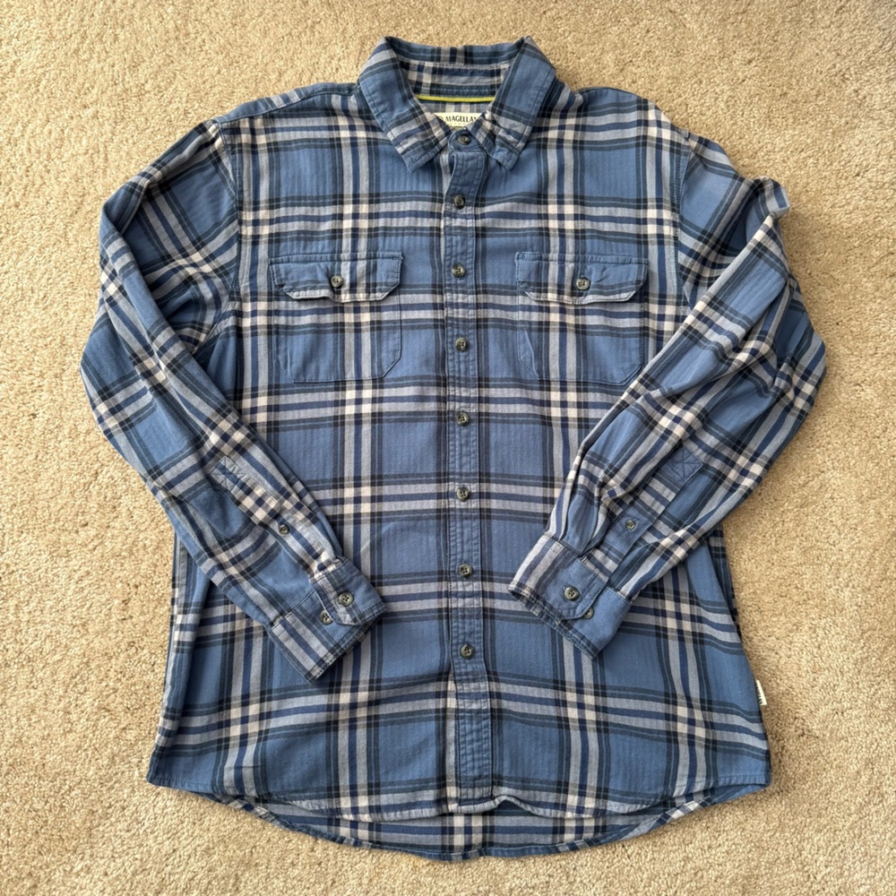 Magellan Outdoors Blue and White Plaid Shirt
